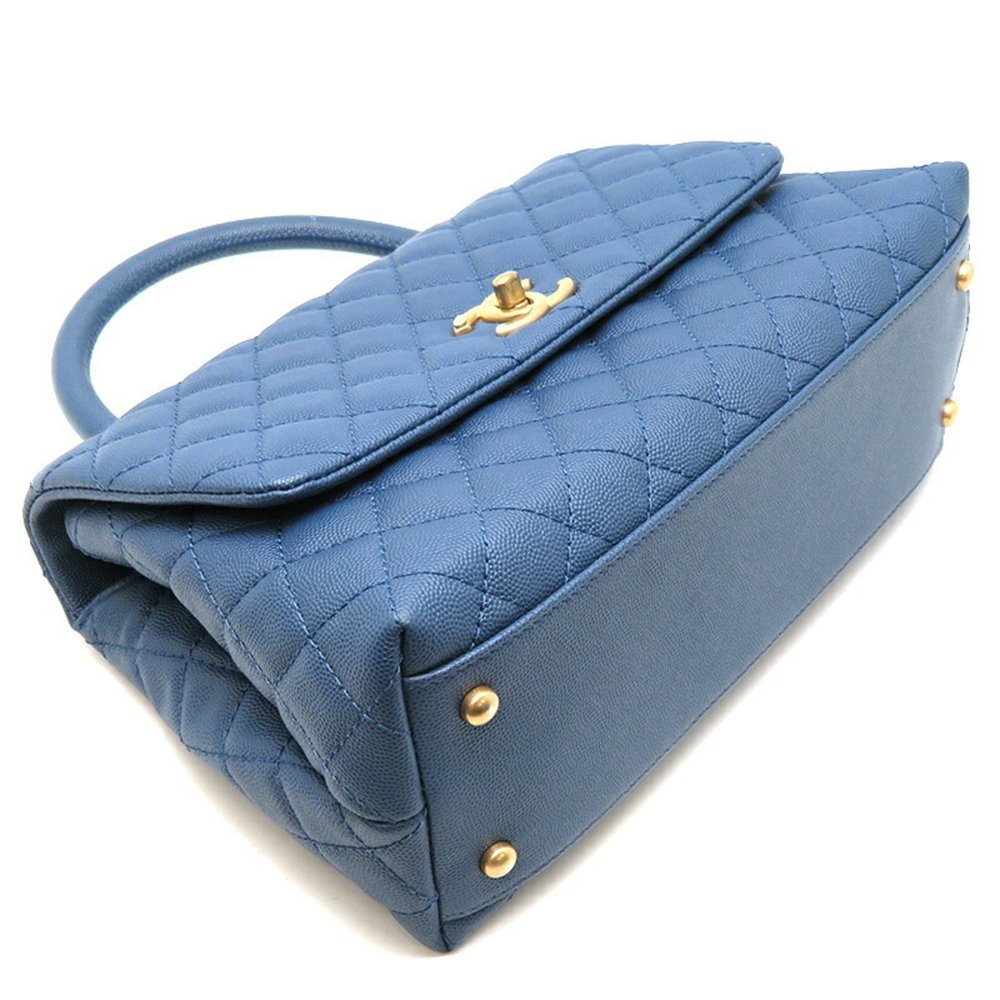 CHANEL Coco Handle 29 Women's Handbag A92991 Caviar Skin Blue × - Picture 3 of 10